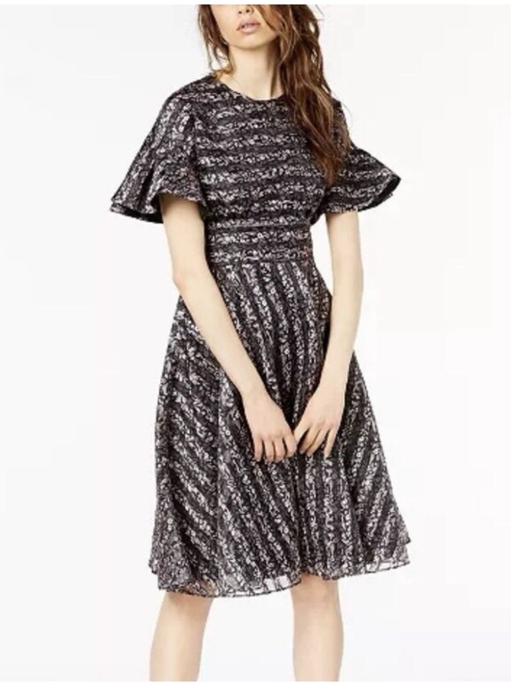 NWT Jill Stuart floral organza stripe fit-and-flare midi dress size 12